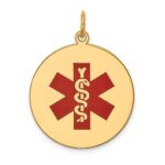 14k 22mm Round Red Enameled Medical Jewelry Pendant