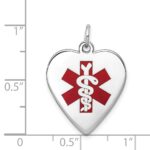 14k White Gold 19mm Heart-Shaped Red Enameled Medical Jewelry Pendant - Image 3