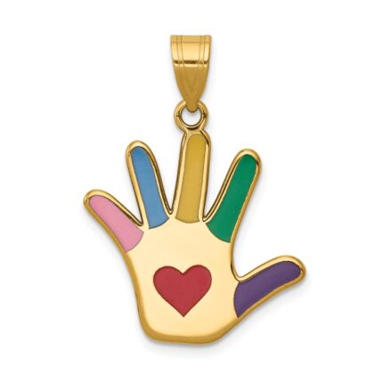 14k Enameled Autism with Heart Handprint Pendant