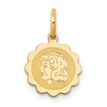 14k Girl Head on .009 Gauge 10mm Engravable Scalloped Disc Charm