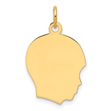 14k Plain Medium .018 Gauge Facing Right Engravable Boy Head Charm