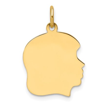 14k Plain Medium .009 Gauge Facing Right Engravable Girl Head Charm