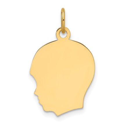 14k Plain Medium .011 Gauge Facing Left Engravable Boy Head Charm