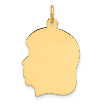 14k Plain Medium .027 Gauge Facing Left Engravable Girl Head Charm