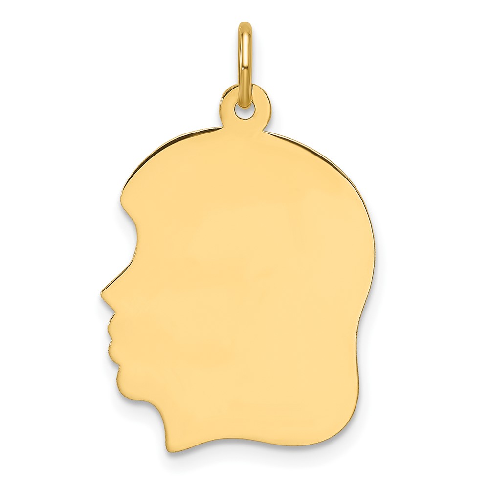 XM671.jpg 14k Plain Medium .009 Gauge Facing Left Engravable Girl Head Charm - Image 1