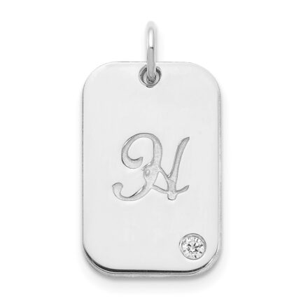 10k White Gold Initial Dog Tag with Diamond Charm