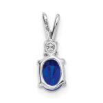 14k White Gold 6x4mm Oval Sapphire and AA Diamond Pendant - Image 4