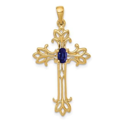 14k 5x3mm Oval Sapphire Cross Pendant