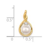 14k 7-8mm Near Round White Freshwater Cultured Pearl and AA Diamond Pendant - Image 2
