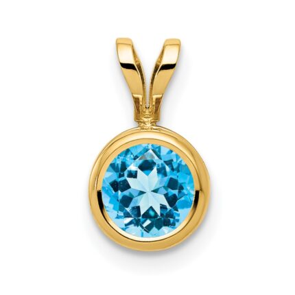 14k 6mm Round Blue Topaz Bezel Pendant