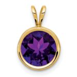14k 8mm Round Amethyst Bezel Pendant