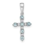 14k White Gold Blue Topaz and Diamond Cross Pendant