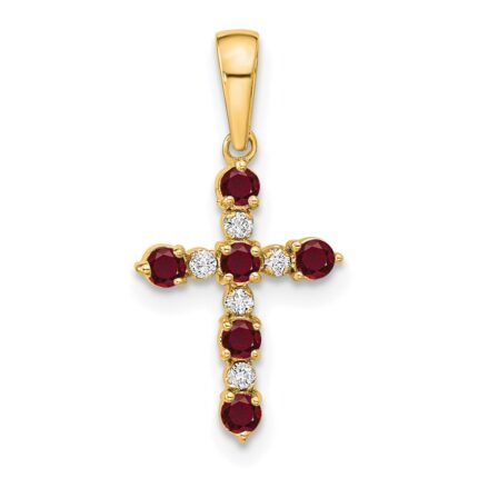 14k Lab Created Ruby and Diamond Cross Pendant