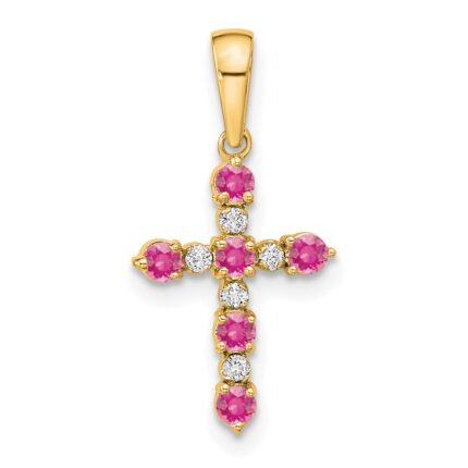 14k Pink Tourmaline and Diamond Cross Pendant