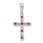 14k White Gold Lab Created Ruby and Diamond Cross Pendant - Image 3