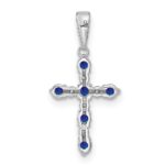 14k White Gold Lab Created Sapphire and Diamond Cross Pendant - Image 3