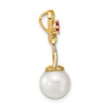 14k 8-9mm Round White Freshwater Cultured Pearl/Lab Created Ruby/Diamond Chain Slide - Image 2