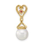 14k 8-9mm Round White Freshwater Cultured Pearl/Lab Created Ruby/Diamond Chain Slide - Image 4
