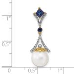 14k 8-9mm Round White Freshwater Cultured Pearl/Lab Created Sapphire/Diamond Chain Slide - Image 3