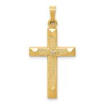 14k Textured and Polished Diamond Accent Cross Pendant