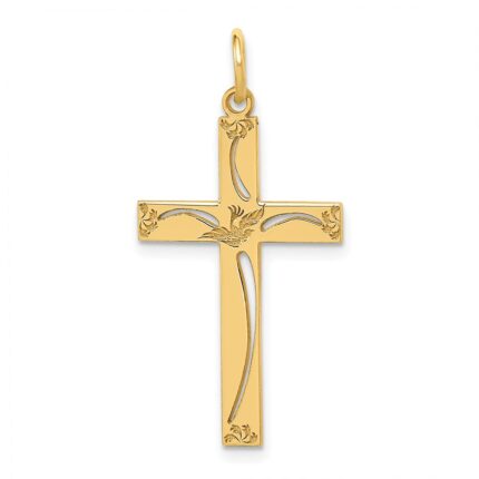 14K Laser Designed Cut-out Cross Charm