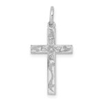 14K White Gold Laser Designed Floral Cross Charm