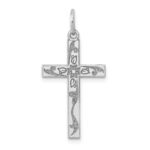 14K White Gold Laser Designed Floral Cross Charm