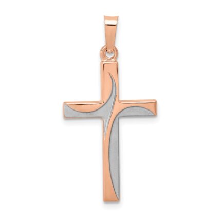 14k Rose Gold and White Rhodium Hollow Cross Pendant
