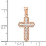 14k Rose Gold and White Rhodium Diamond-cut Cross Pendant - Image 3