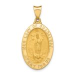 14k Polished and Satin Hollow Our Lady of Guadalupe Medal Oval Pendant