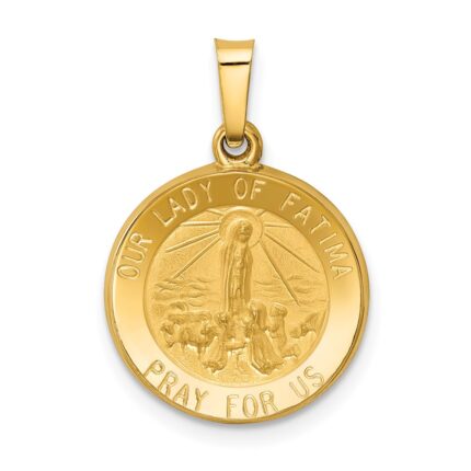 14k Polished and Satin Hollow Our Lady of Fatima Medal Round Pendant