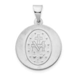 14k White Gold Polished and Satin Hollow Miraculous Medal Round Pendant - Image 4