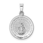 14k White Gold Polished and Satin Hollow Miraculous Medal Round Pendant