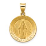 14k Polished and Satin Hollow Miraculous Medal Round Pendant
