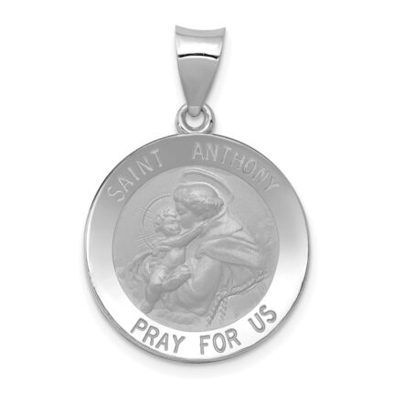 14k White Gold Polished and Satin Hollow St. Anthony Medal Pendant