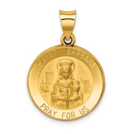 14k Polished and Satin Hollow St. Barbara Medal Pendant