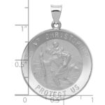 14k White Gold Polished and Satin Hollow Saint Christopher Medal Round Pendant - Image 3