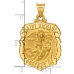 14k Polished and Satin Hollow Large St. Michael Medal Badge Pendant - Image 3
