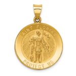 14k Polished and Satin Hollow St Florian Medal Round Pendant