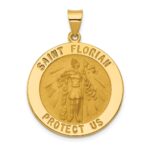 14k Polished and Satin Hollow Large St Florian Medal Round Pendant