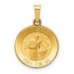 14k Polished and Satin Hollow Saint Gerard Medal Round Charm