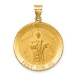 14k Polished and Satin Large Hollow St. Jude Thaddeus Medal Round Pendant