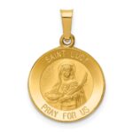 14k Polished and Satin Hollow St Lucy Medal Round Pendant