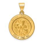 14k Polished and Satin Hollow St Matthew Medal Round Pendant