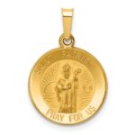 14k Polished and Satin Hollow St Patrick Medal Round Pendant