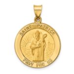 14k Polished and Satin Hollow Large St Patrick Medal Round Pendant