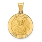 14k Polished and Satin Hollow St Paul Medal Round Pendant