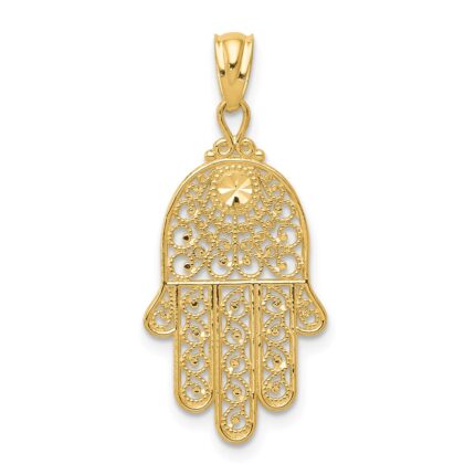 14k Hamsa Hand of God Filigree Pendant
