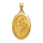 14k Polished and Satin Hollow St Christopher Medal Oval Pendant