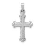 14K White Gold Textured and Polished Fleur de lis Cross Pendant